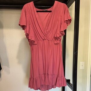 SHEIN Rose Pink V-Neck Ruffle Dress